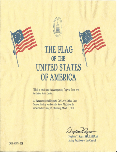 Pastor Saeed Abedini Citizen Certificate
