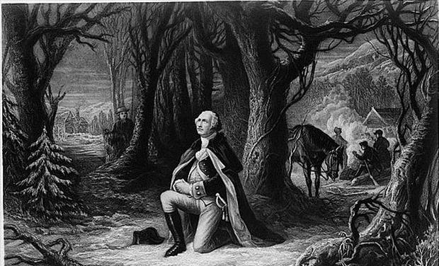 George Washington kneeling to pray