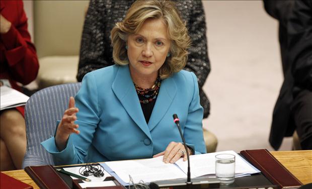 U.S. Secretary of State Clinton speaks at a United Nations Security Council meeting at U.N. headquarters in New York