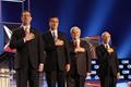 Republican presidential candidates stand on stage before participating in a Republican presidential candidates debate in Charleston 