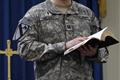 US army chaplain leads Sunday service in chapel in US forces camp in Baghdad