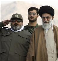 Iran's Supreme Leader Ayatollah Ali Khamenei, Armed Forces Chief of Staff Hassan Firouzabadi and Head of Revolutionary Guards forces, General Mohammad Ali Jaafari attend ceremony to mark Basij day in southern Tehran
